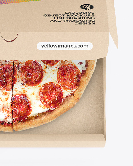 Half Open Kraft Box With Pizza Mockup