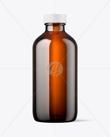 8oz Empty Amber Glass Boston Bottle Mockup