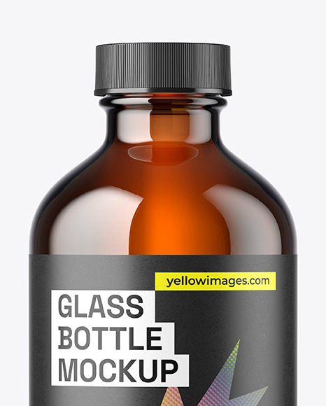 8oz Empty Amber Glass Boston Bottle Mockup