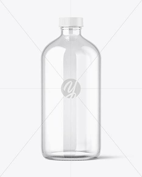 16oz Empty Clear Glass Boston Bottle Mockup