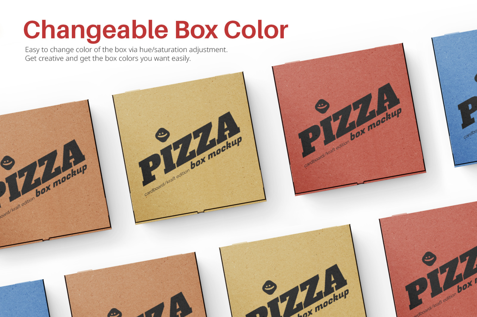 Pizza Box Square Eco Friendly Packaging - Cardboard/Kraft Paper PSD Mockup Pack