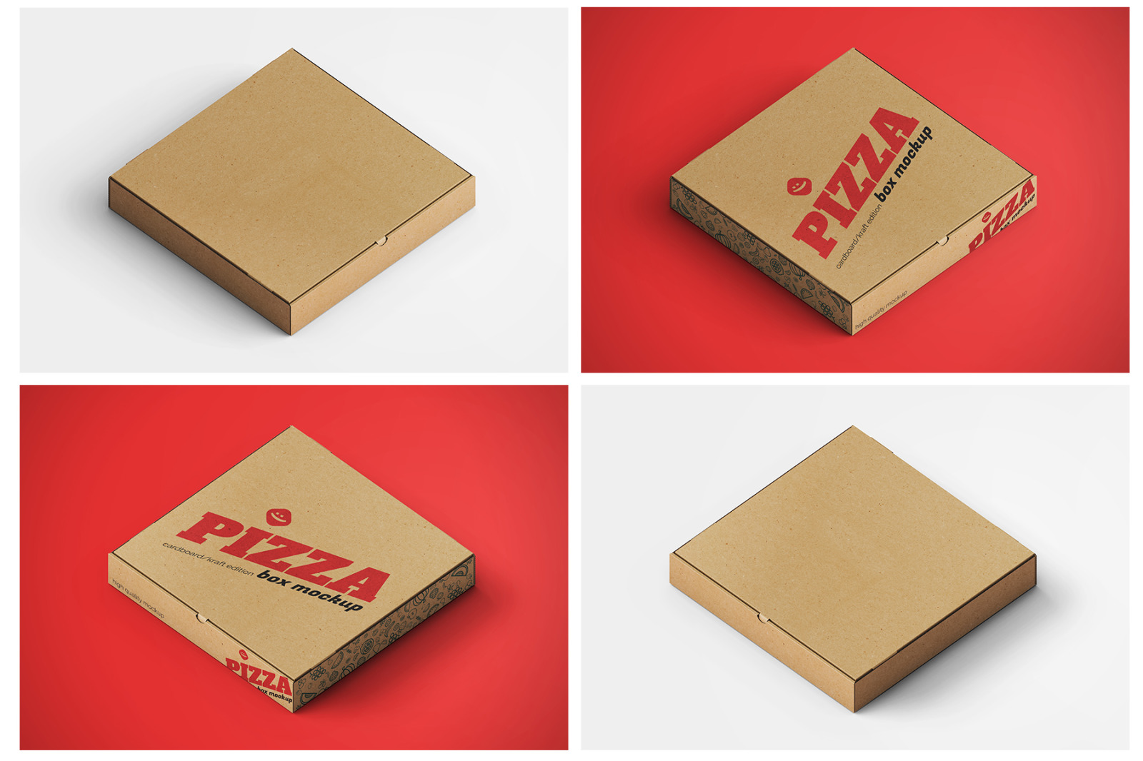 Pizza Box Square Eco Friendly Packaging - Cardboard/Kraft Paper PSD Mockup Pack