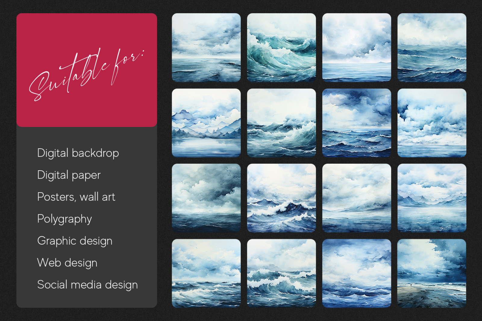 Blue Watercolor Seascape Texture Pack Blue Watercolor Seascape Texture Pack