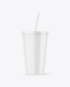 Glossy Cup With Straw Mockup