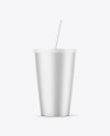 Metallic Cup With Straw Mockup