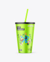 Metallic Cup With Straw Mockup