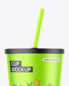 Metallic Cup With Straw Mockup