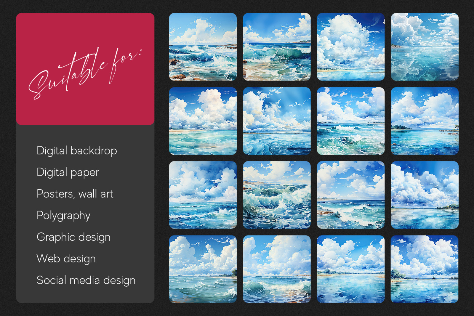 Sea Summer Watercolor Landscapes Texture Pack Sea Summer Watercolor Landscapes Texture Pack