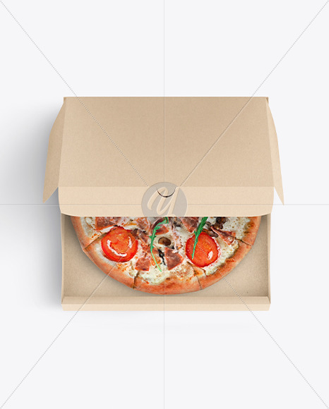 Half Open Kraft Box With Pizza Mockup