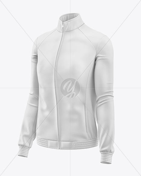 Women's Full-Zip Long Sleeve Jersey Mockup - Front Half Side View