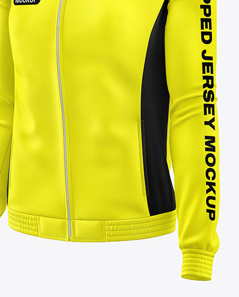 Women's Full-Zip Long Sleeve Jersey Mockup - Front Half Side View