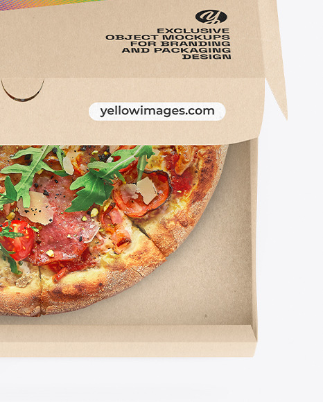 Half Open Kraft Box With Pizza Mockup