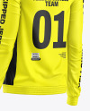 Women's Full-Zip Long Sleeve Jersey Mockup - Back Half Side View