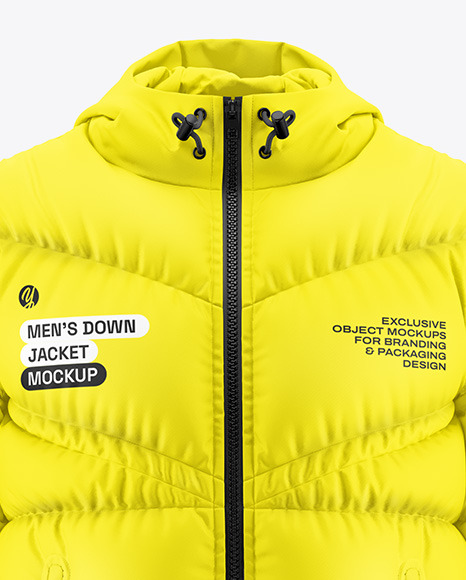Men's Hooded Down Jacket Mockup - Front View