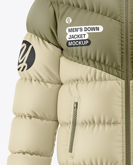 Men's Hooded Down Jacket Mockup - Front View