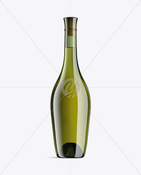 Green Glass Bottle With White Wine Mockup