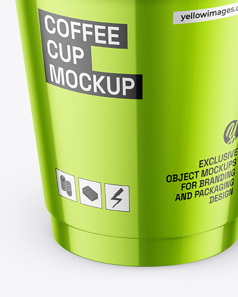 Glossy Metallic Coffee Cup Mockup