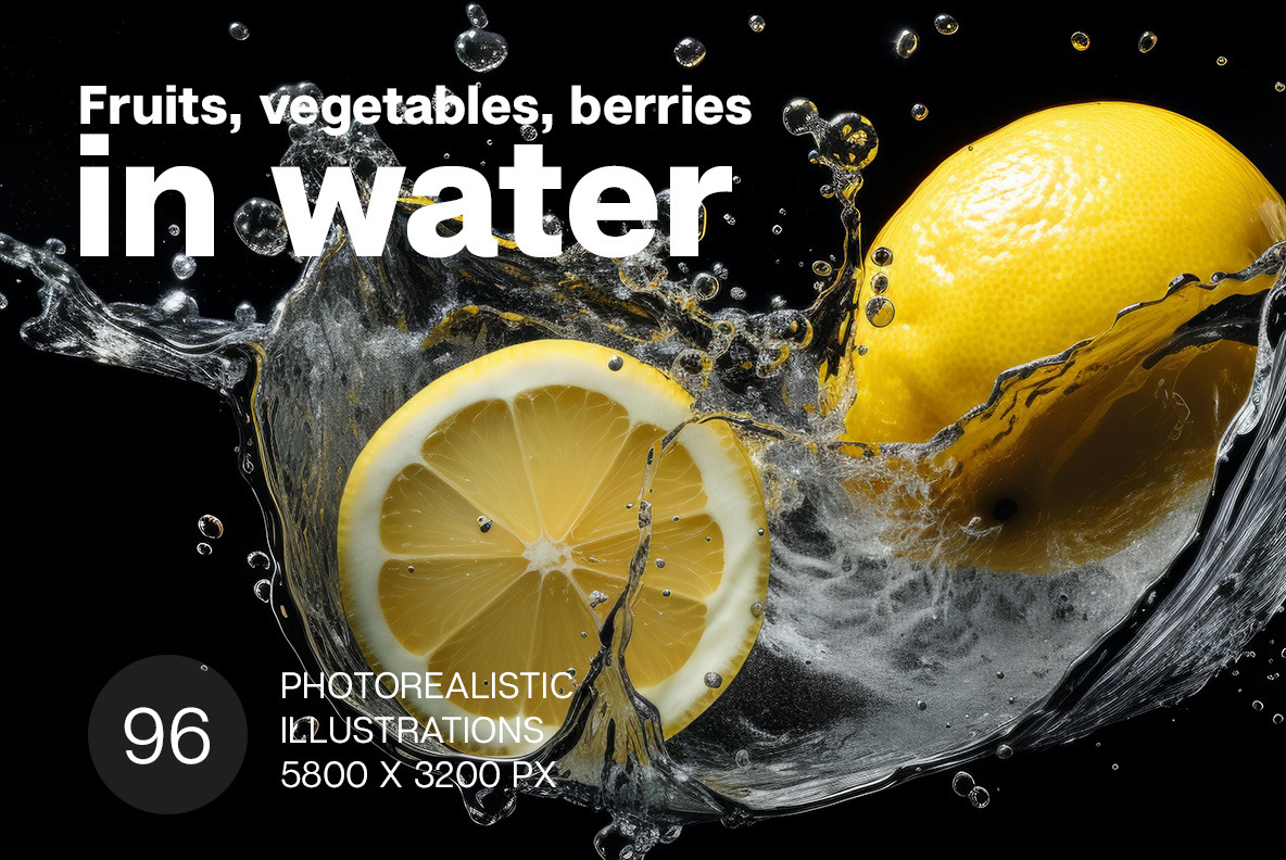 Fruits and vegetables in a splash of water Fruits and vegetables in a splash of water