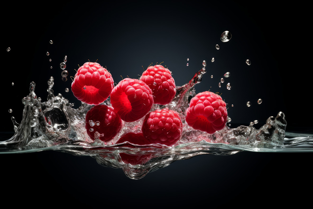 Fruits and vegetables in a splash of water