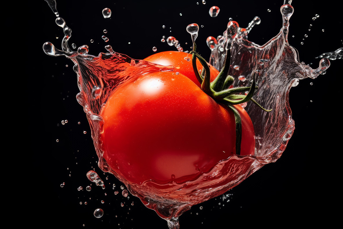 Fruits and vegetables in a splash of water on Yellow Images Creative ...