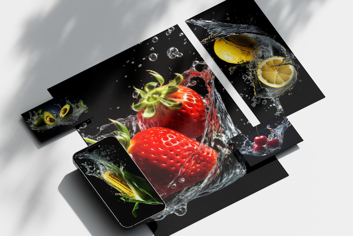 Fruits and vegetables in a splash of water