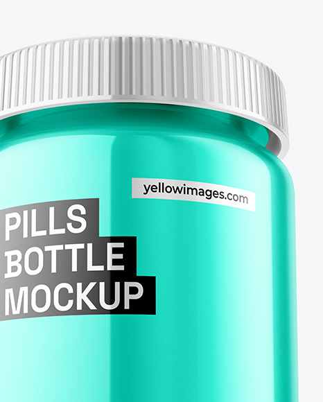 Glossy Metallic Pills Bottle Mockup