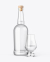 White Whiskey Bottle With Glass Mockup