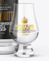 White Whiskey Bottle With Glass Mockup