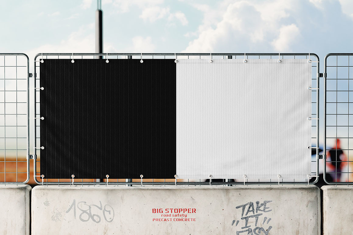 Advertising Banner on the Road Barrier Mockup Advertising Banner on the Road Barrier Mockup