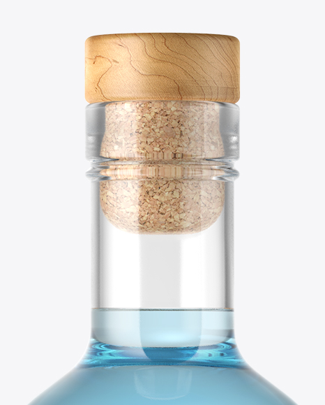 Clear Glass Gin Bottle with Wooden Cap Mockup