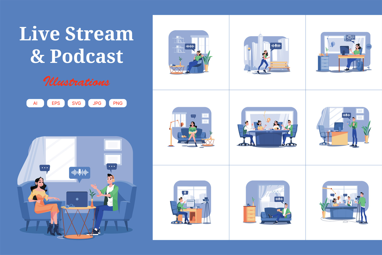 M536_Live Stream &amp; Podcast Illustration Pack