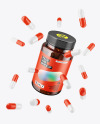 Amber Pills Jar with Flying Pills Mockup