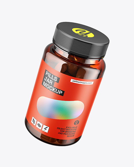 Amber Pills Jar with Flying Pills Mockup