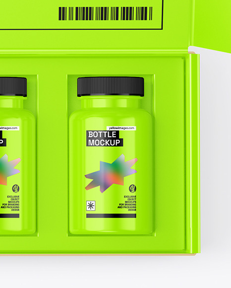 Opened Box With Glossy Bottles Mockup