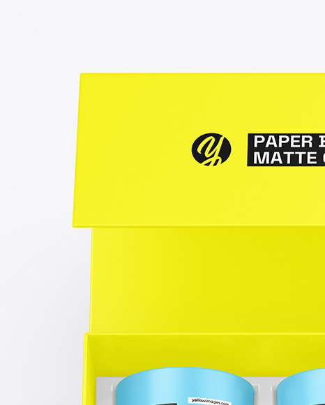 Paper Box With Four Matte Candles Mockup