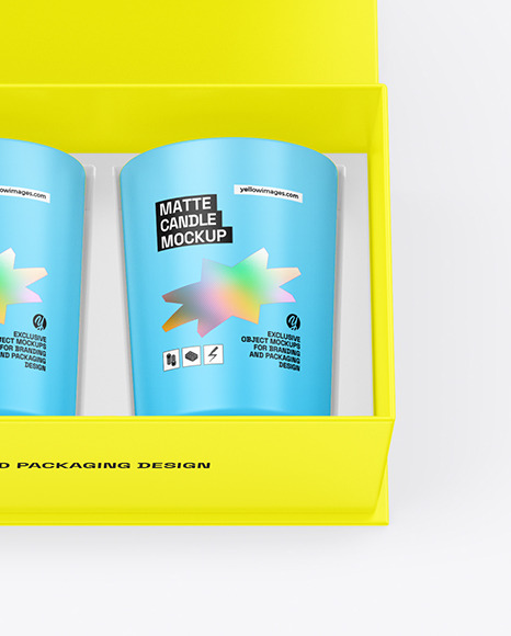 Paper Box With Four Matte Candles Mockup