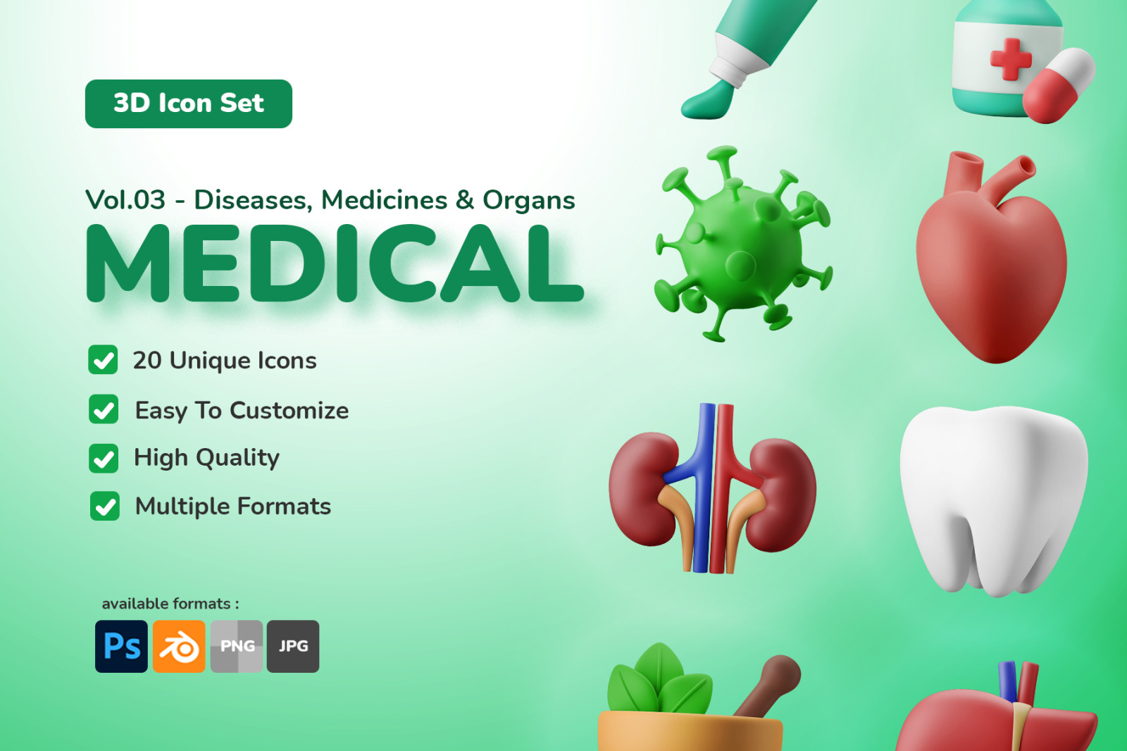 3D Icon Illustration Set - Medical Vol. 3 Diseases, Medicines and Organs