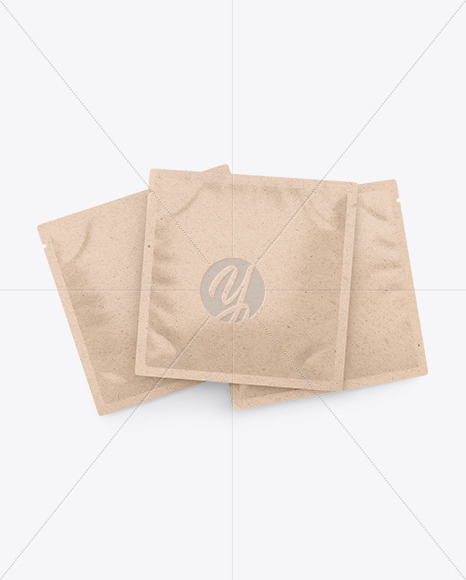 Three Kraft Sachets Mockup