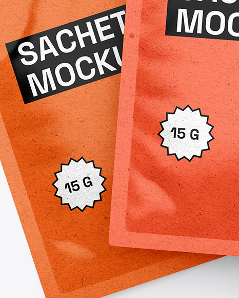 Three Kraft Sachets Mockup