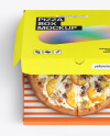 Half Open Kraft Box With Pizza Mockup