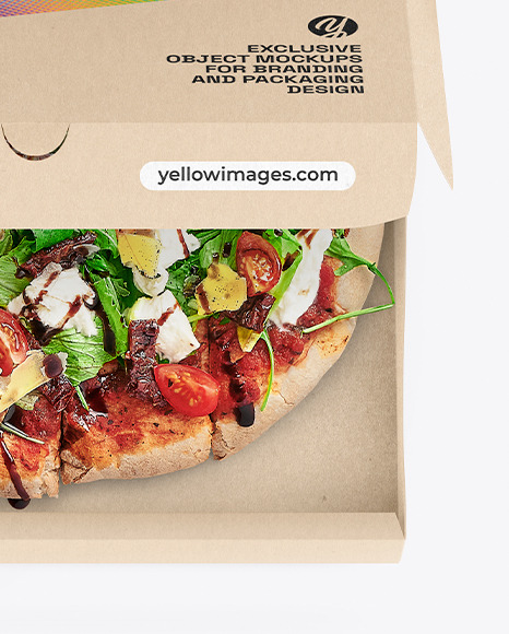 Half Open Kraft Box With Pizza Mockup