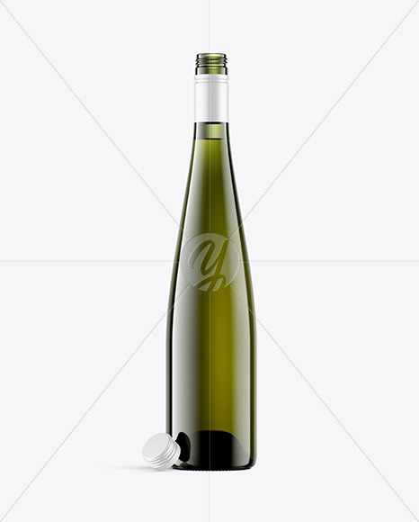 Opened Green Glass Bottle With White Wine Mockup