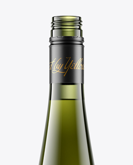 Opened Green Glass Bottle With White Wine Mockup