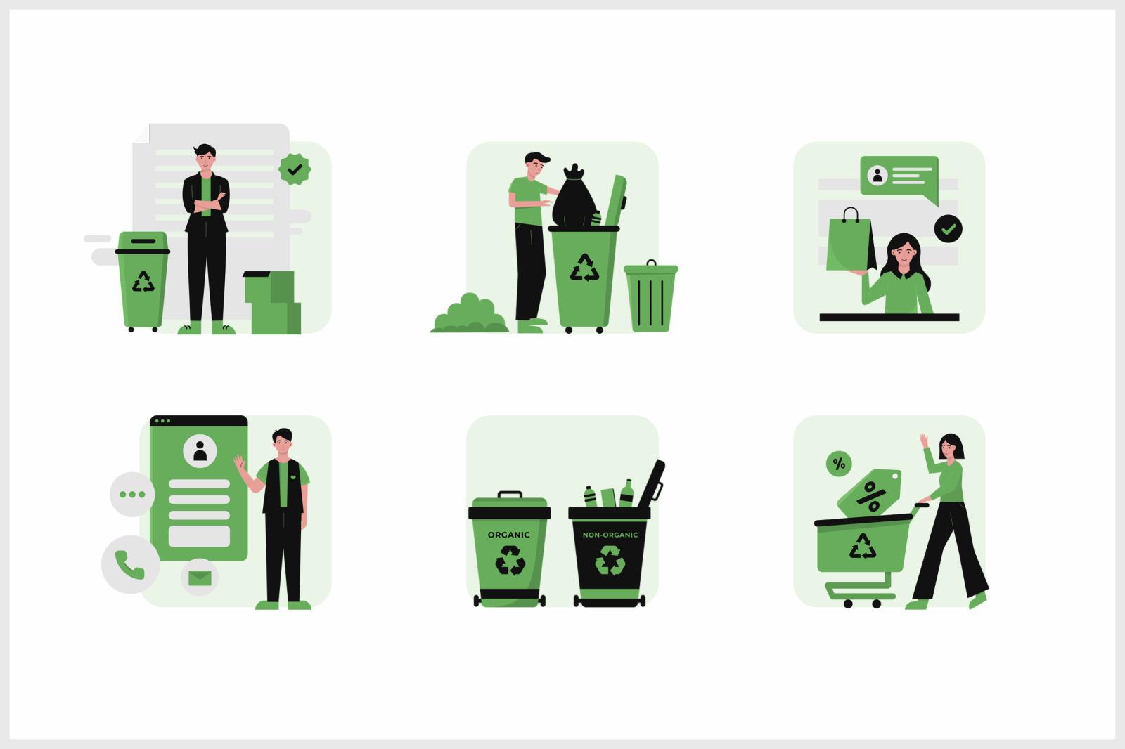 Green & Black Waste Illustration Set Green & Black Waste Illustration Set