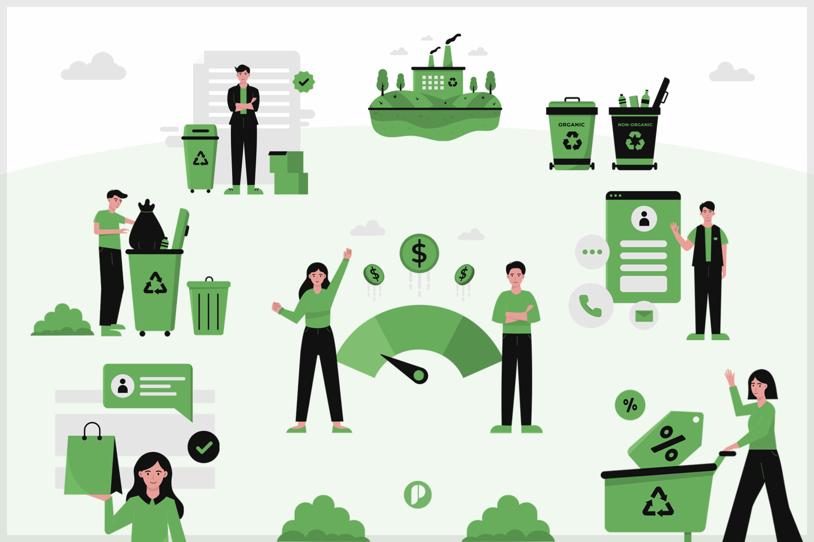 Green & Black Waste Illustration Set Green & Black Waste Illustration Set