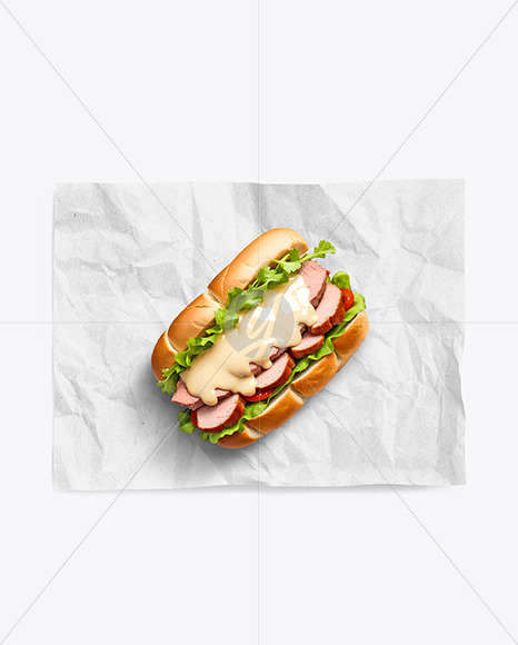 Paper Wrapper With Sandwich Mockup