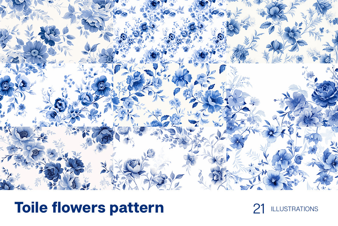 Toile style flowers. Bundle.