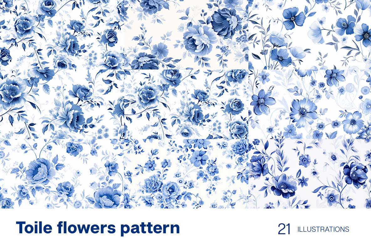 Toile style flowers. Bundle.