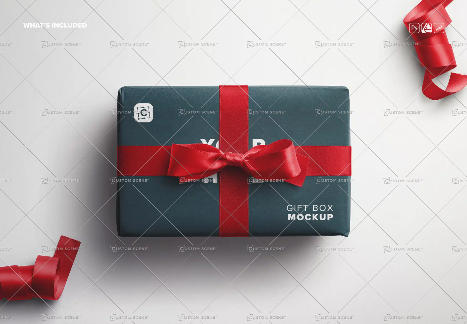 Gift Box Mockup with Bow and Silk Ribbons