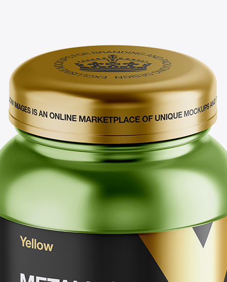 Metallic Protein Jar Mockup - Front View (High-Angle Shot) Metallic Protein Jar Mockup - Front View (High-Angle Shot)